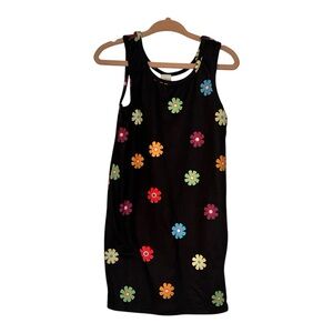 Black Tank Dress with Colorful Flowers, Groovy 90s Y2K Style, 2Y-3Y, NWOT